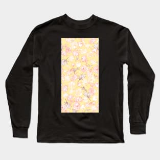yellow and red peony lineart Long Sleeve T-Shirt